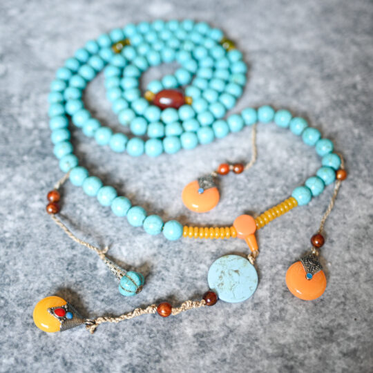 Chinese Turquoise & Amber Beaded Court Necklace -Chaozhu