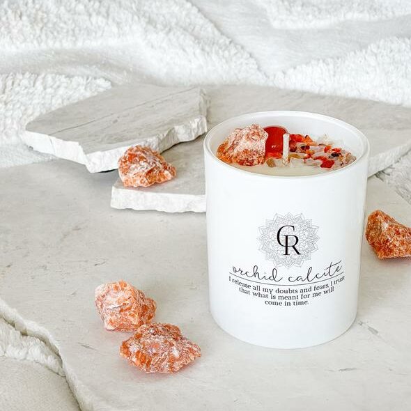 Intention Crystal Candle - Orchid Calcite & Carnelian